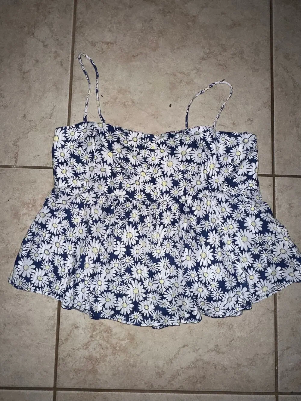 Free People Daisy Print Peplum Cami Top | Blue Floral | Size L